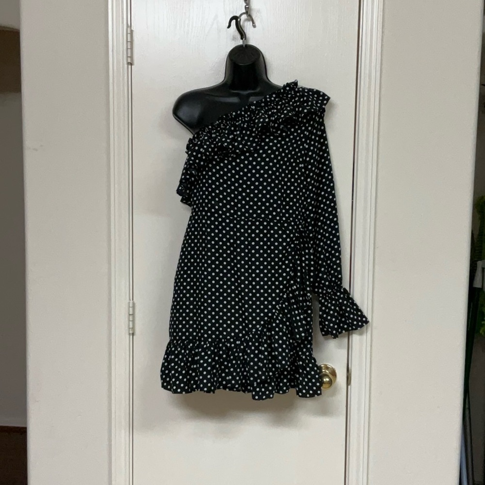 Nasty Gal Black and White Ruffled One-Shoulder Sundress